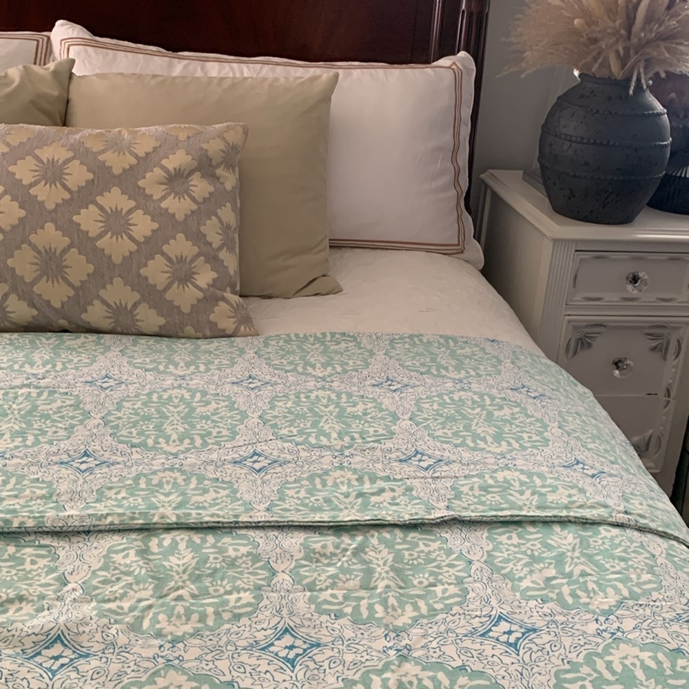 POTTERY BARN TEEN DUVET twin floral mint teal blue cotton